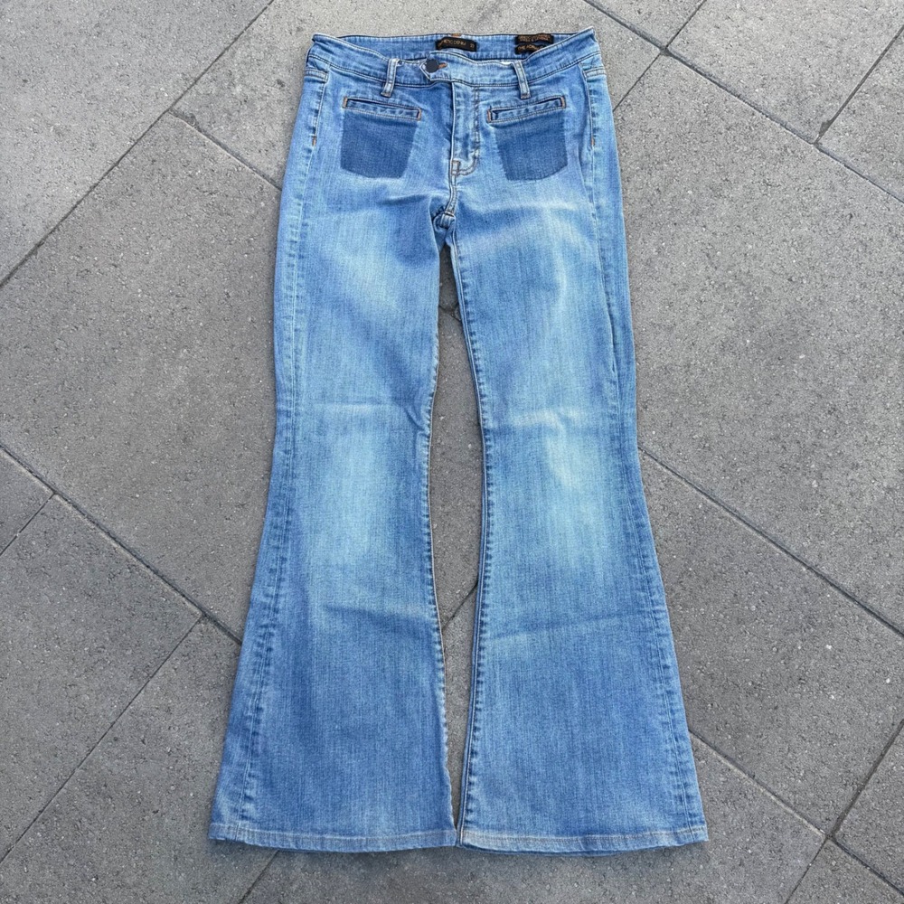 Genetic Denim The Adriane Flare Jeans Light Wash Patch Pockets Size 27